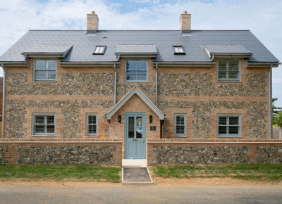 Hytte House from the front - traditional Norfolk flint and brick